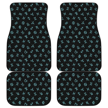 Blue Zodiac Symbols Pattern Print Front and Back Car Floor Mats