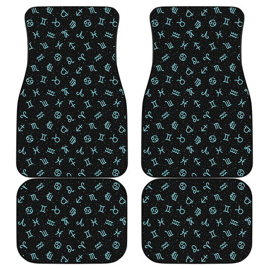Blue Zodiac Symbols Pattern Print Front and Back Car Floor Mats