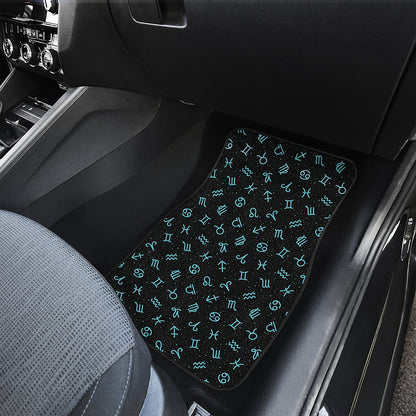 Blue Zodiac Symbols Pattern Print Front and Back Car Floor Mats