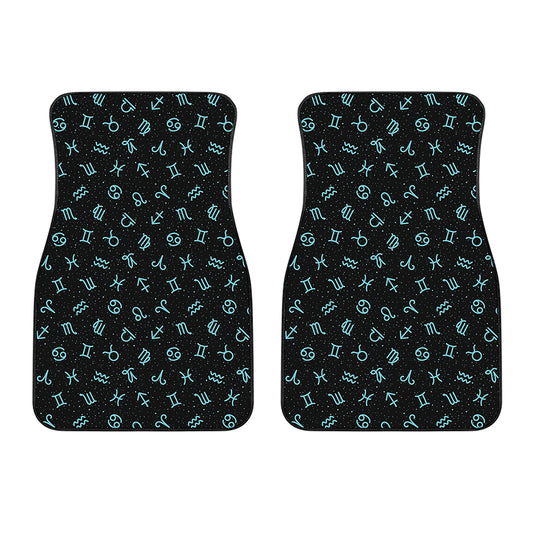 Blue Zodiac Symbols Pattern Print Front Car Floor Mats