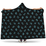 Blue Zodiac Symbols Pattern Print Hooded Blanket
