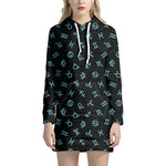 Blue Zodiac Symbols Pattern Print Hoodie Dress