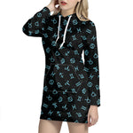 Blue Zodiac Symbols Pattern Print Hoodie Dress