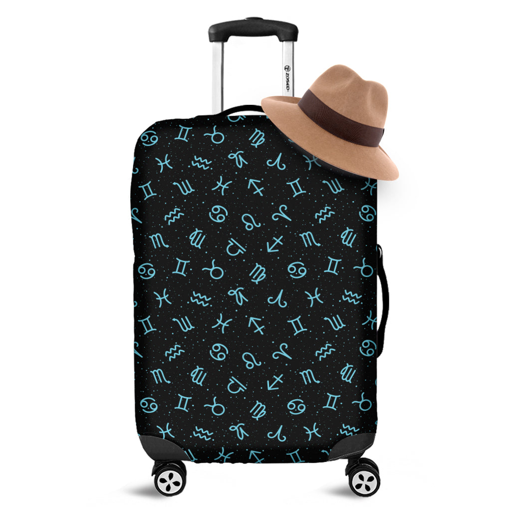 Blue Zodiac Symbols Pattern Print Luggage Cover