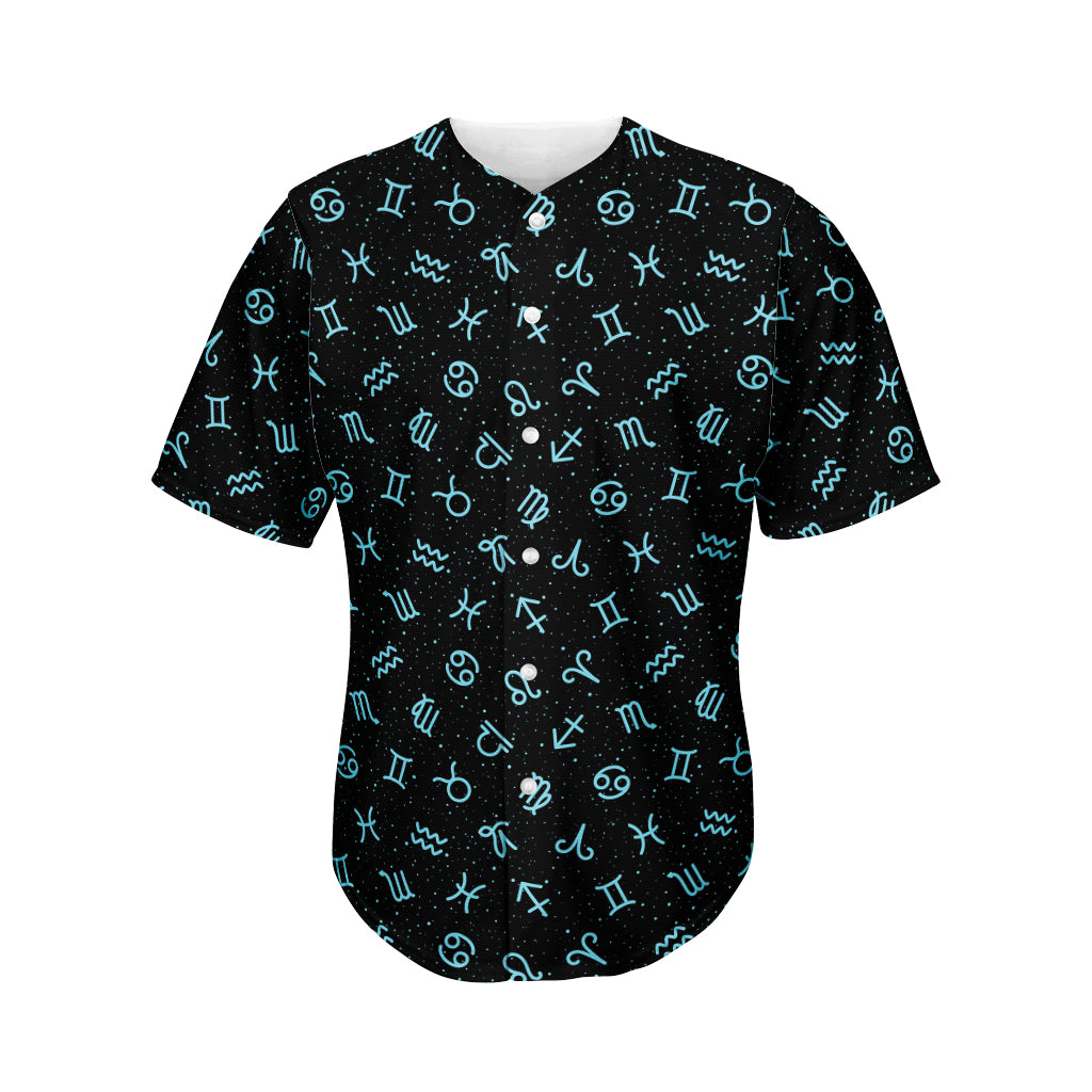 Blue Zodiac Symbols Pattern Print Men's Baseball Jersey