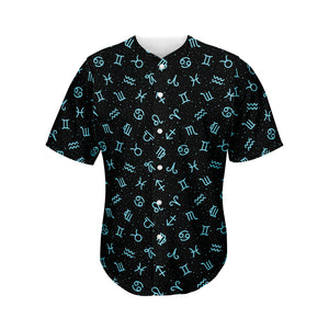 Blue Zodiac Symbols Pattern Print Men's Baseball Jersey