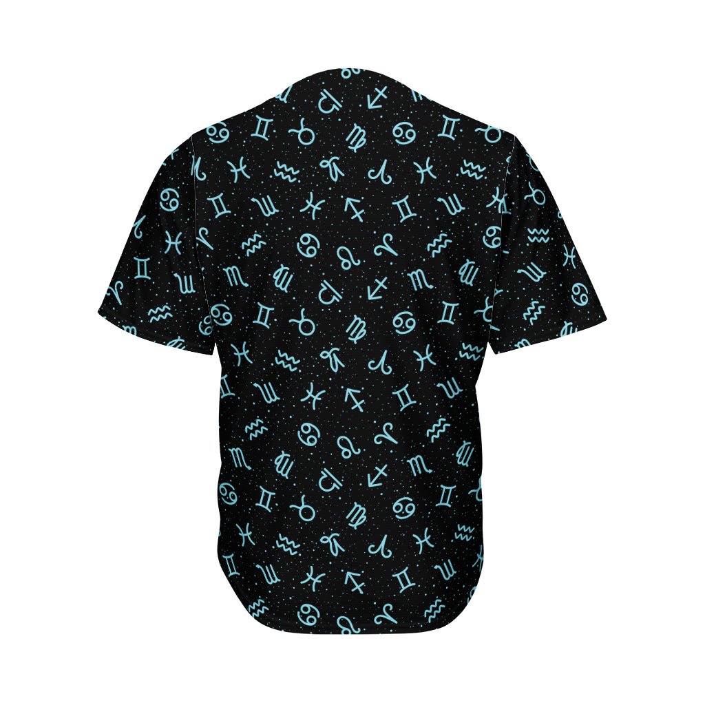 Blue Zodiac Symbols Pattern Print Men's Baseball Jersey