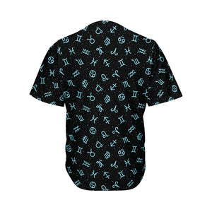 Blue Zodiac Symbols Pattern Print Men's Baseball Jersey