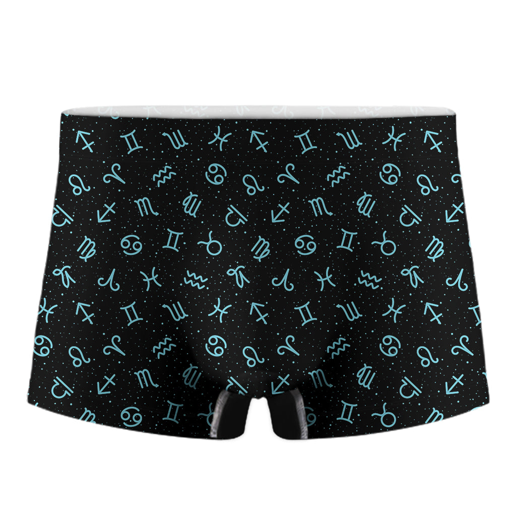 Blue Zodiac Symbols Pattern Print Men's Boxer Briefs
