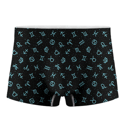 Blue Zodiac Symbols Pattern Print Men's Boxer Briefs