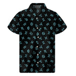 Blue Zodiac Symbols Pattern Print Men's Short Sleeve Shirt