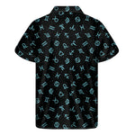 Blue Zodiac Symbols Pattern Print Men's Short Sleeve Shirt