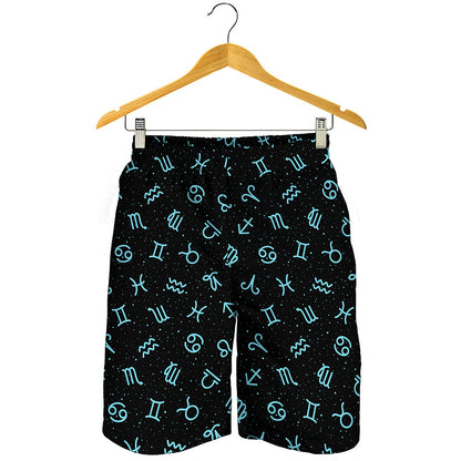 Blue Zodiac Symbols Pattern Print Men's Shorts