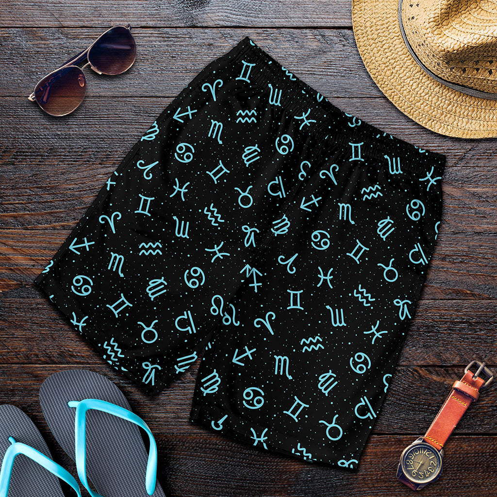 Blue Zodiac Symbols Pattern Print Men's Shorts