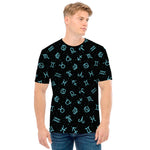 Blue Zodiac Symbols Pattern Print Men's T-Shirt