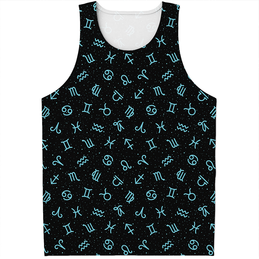 Blue Zodiac Symbols Pattern Print Men's Tank Top