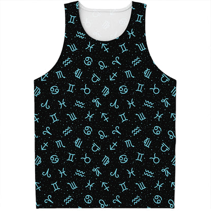 Blue Zodiac Symbols Pattern Print Men's Tank Top