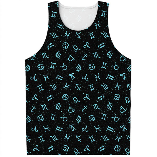Blue Zodiac Symbols Pattern Print Men's Tank Top