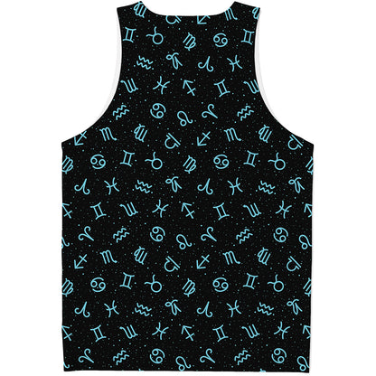 Blue Zodiac Symbols Pattern Print Men's Tank Top