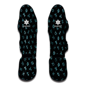 Blue Zodiac Symbols Pattern Print Muay Thai Shin Guard