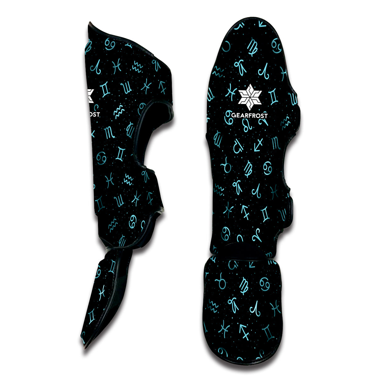 Blue Zodiac Symbols Pattern Print Muay Thai Shin Guard