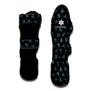 Blue Zodiac Symbols Pattern Print Muay Thai Shin Guard