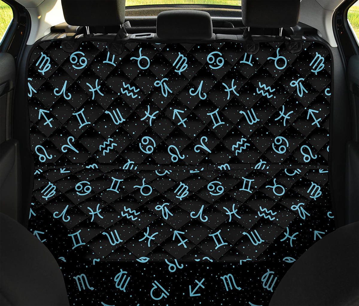 Blue Zodiac Symbols Pattern Print Pet Car Back Seat Cover