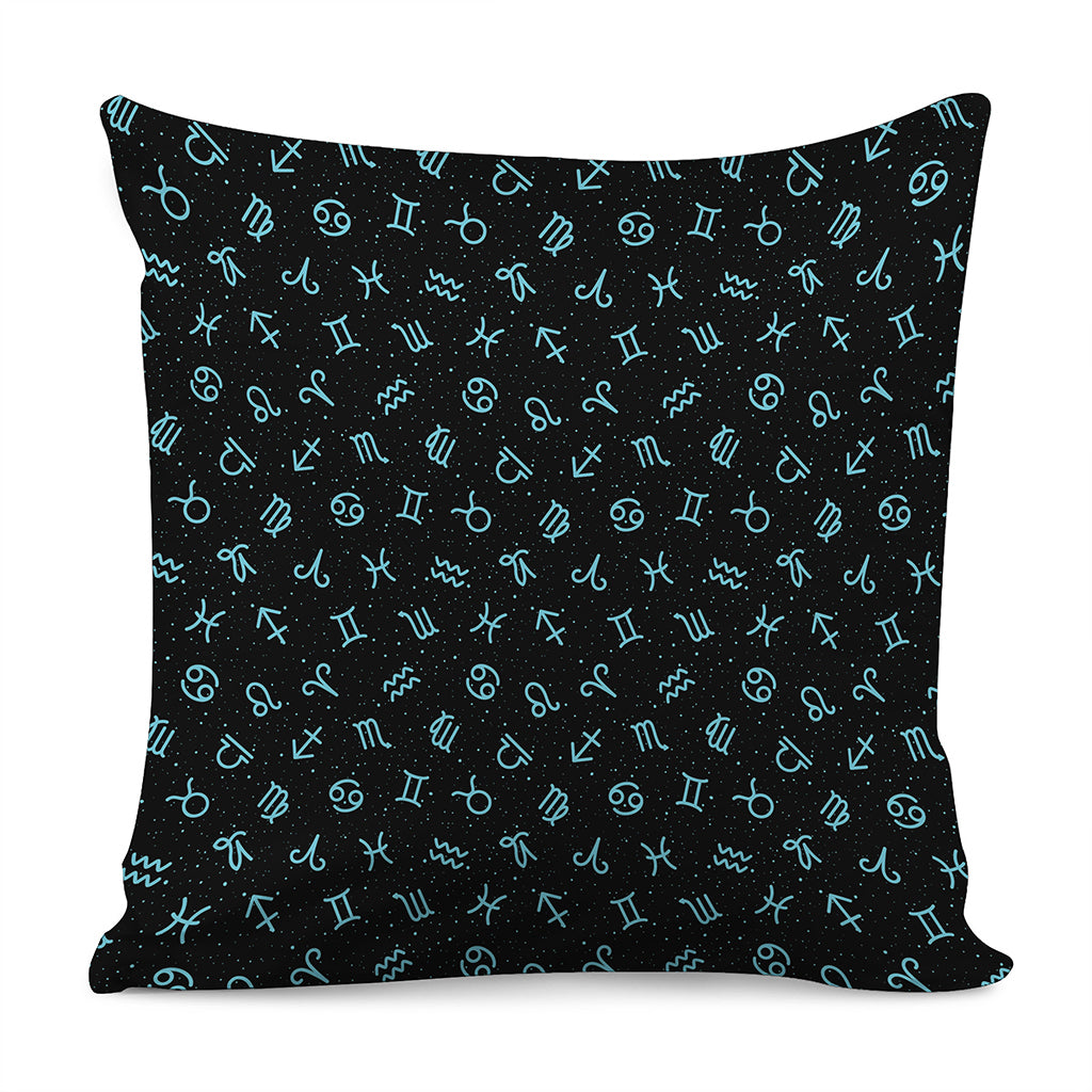 Blue Zodiac Symbols Pattern Print Pillow Cover
