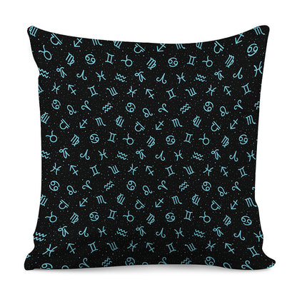 Blue Zodiac Symbols Pattern Print Pillow Cover