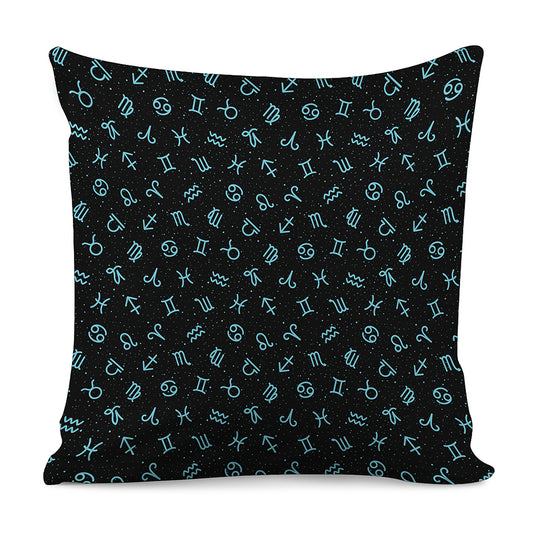Blue Zodiac Symbols Pattern Print Pillow Cover