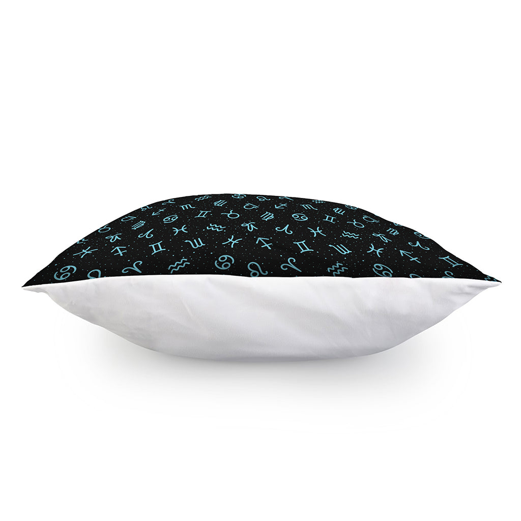 Blue Zodiac Symbols Pattern Print Pillow Cover
