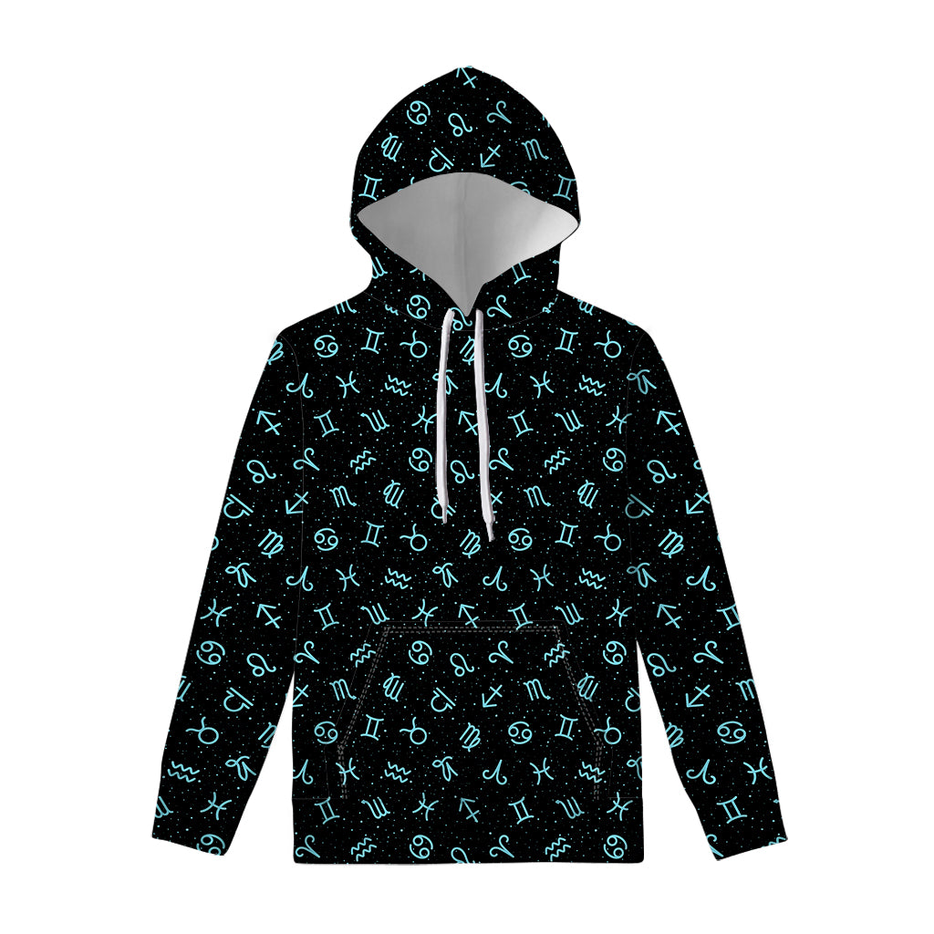 Blue Zodiac Symbols Pattern Print Pullover Hoodie