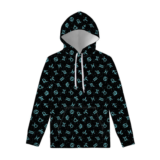 Blue Zodiac Symbols Pattern Print Pullover Hoodie