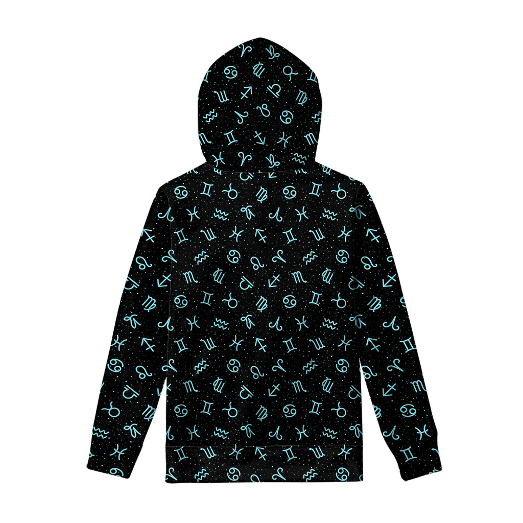 Blue Zodiac Symbols Pattern Print Pullover Hoodie