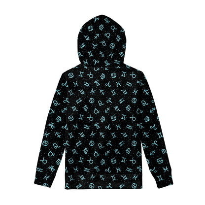 Blue Zodiac Symbols Pattern Print Pullover Hoodie