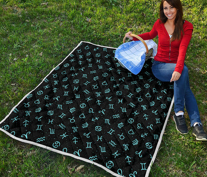 Blue Zodiac Symbols Pattern Print Quilt