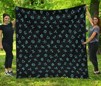 Blue Zodiac Symbols Pattern Print Quilt
