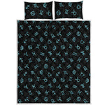 Blue Zodiac Symbols Pattern Print Quilt Bed Set