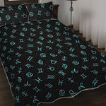 Blue Zodiac Symbols Pattern Print Quilt Bed Set