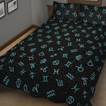 Blue Zodiac Symbols Pattern Print Quilt Bed Set
