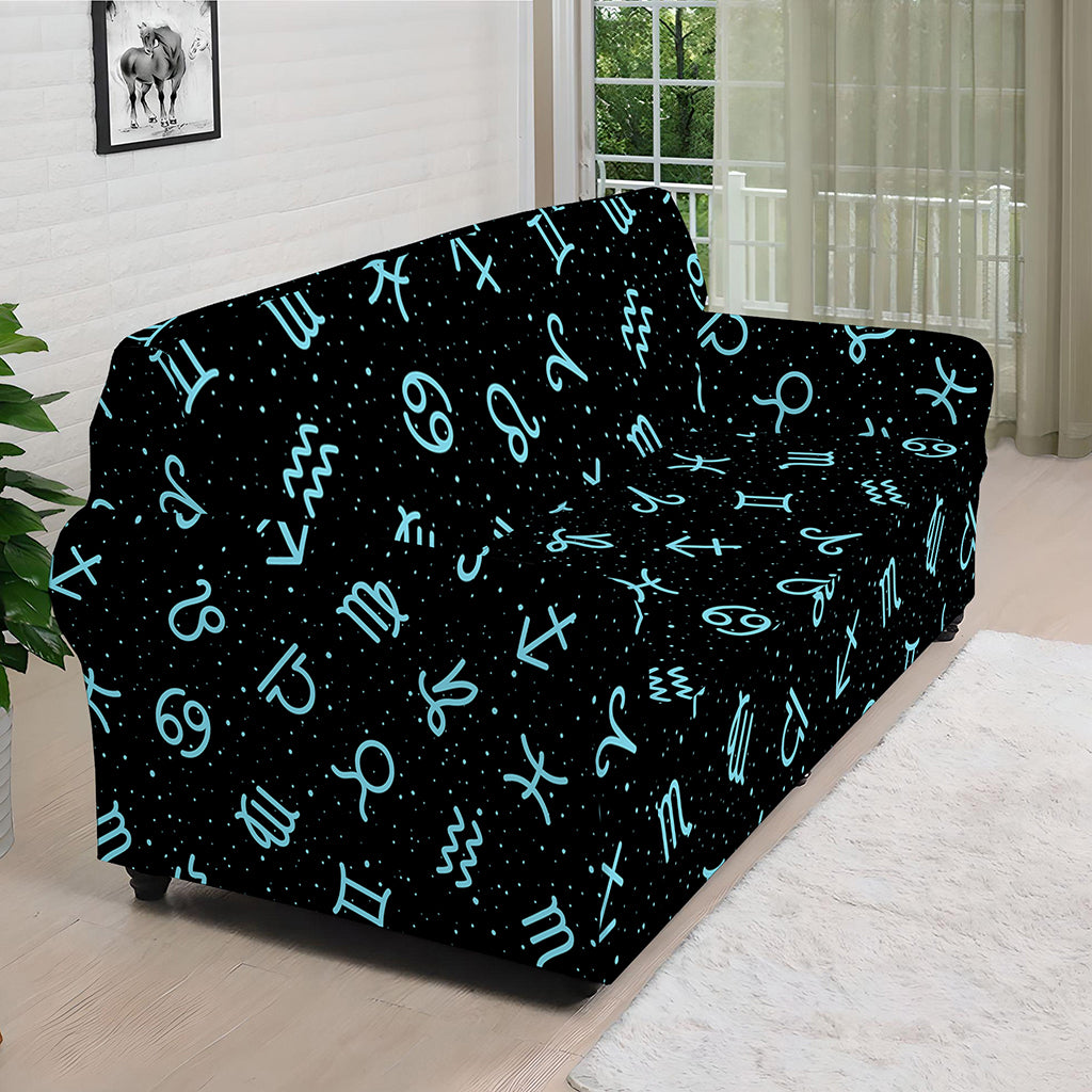 Blue Zodiac Symbols Pattern Print Sofa Cover