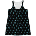 Blue Zodiac Symbols Pattern Print Women's Racerback Tank Top