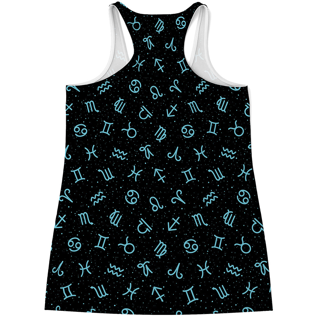 Blue Zodiac Symbols Pattern Print Women's Racerback Tank Top