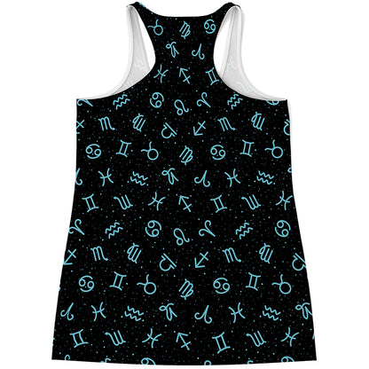 Blue Zodiac Symbols Pattern Print Women's Racerback Tank Top