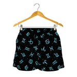 Blue Zodiac Symbols Pattern Print Women's Shorts