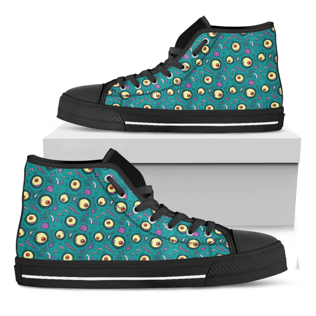 Blue Zombie Pattern Print Black High Top Shoes