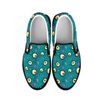 Blue Zombie Pattern Print Black Slip On Shoes