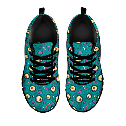 Blue Zombie Pattern Print Black Sneakers