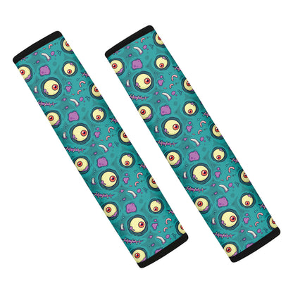 Blue Zombie Pattern Print Car Seat Belt Covers