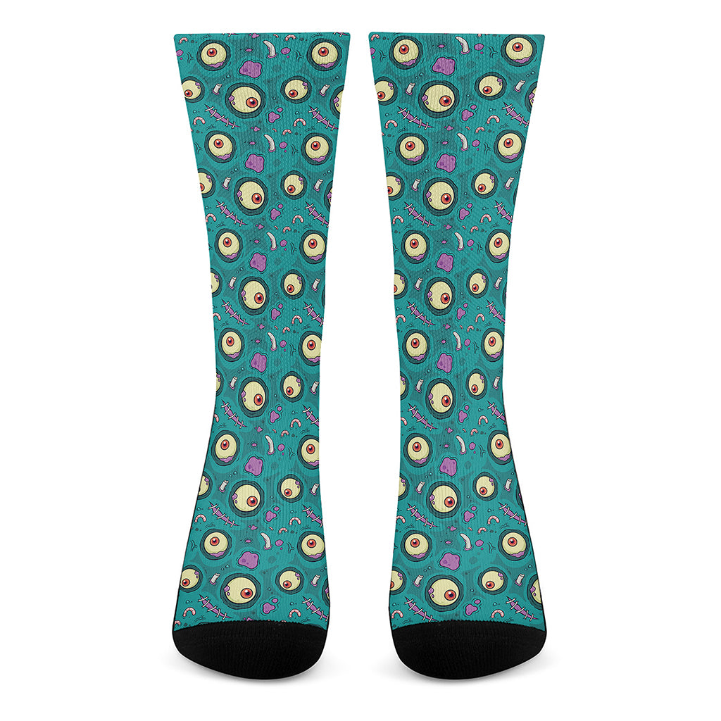 Blue Zombie Pattern Print Crew Socks